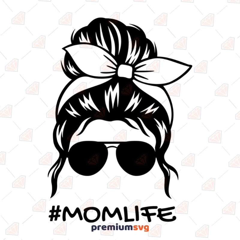 Black Messy Bun SVG Cut File | Mom Life Bandana SVG | PremiumSVG
