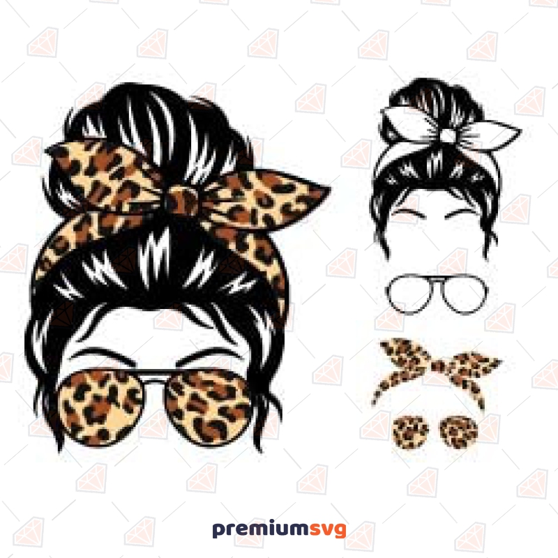 Messy Bun Leopard Svg File, Messy Bun Instant Download 