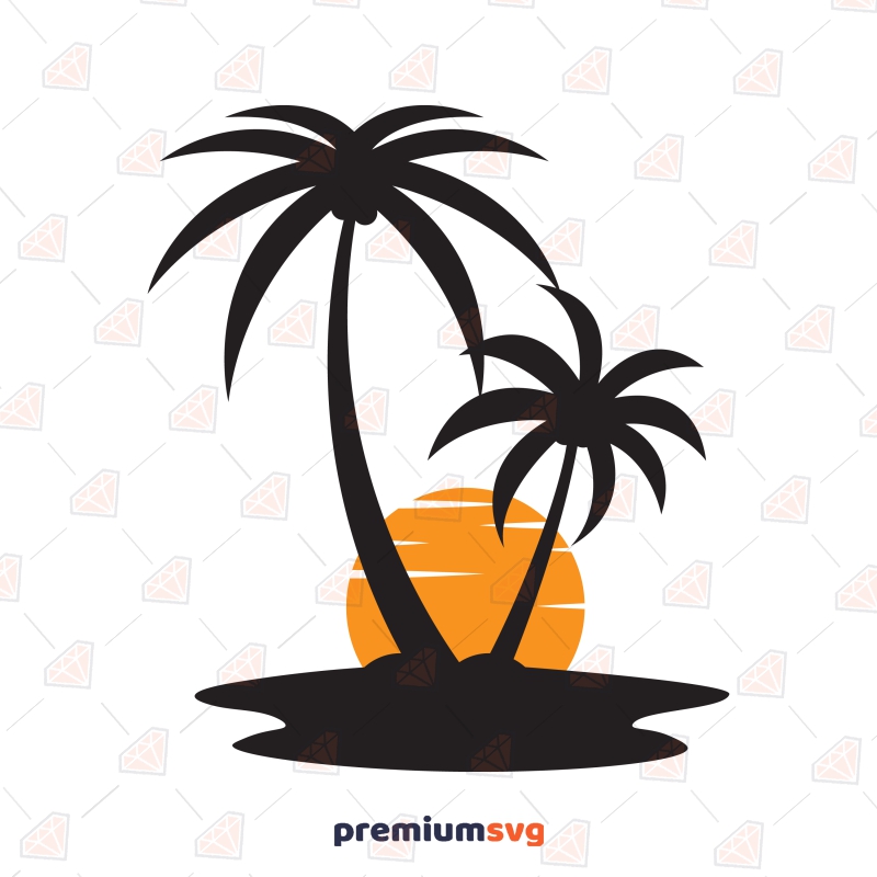 Palms And Sunset Svg Image Palm Tree Sunset Svg Vector Files Premiumsvg