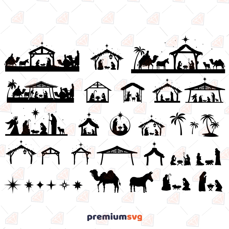 Nativity Scene SVG Bundle, 32 Nativity Silhouette SVG Instant Download ...