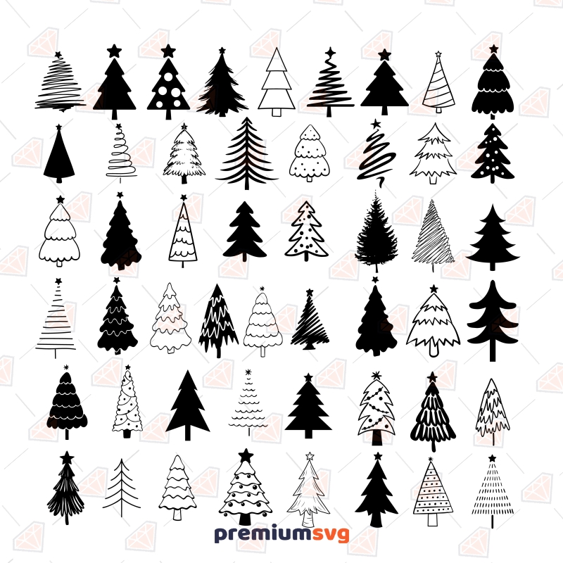 Christmas Trees Bundle SVG Cut & Clipart Files, Instant Download ...