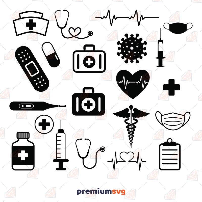 Nurse Medical Tools Bundle SVG, Icons For Instant Download PremiumSVG