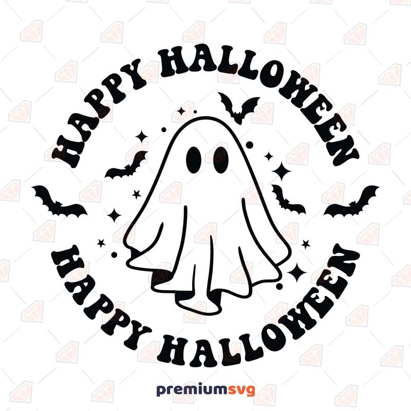 Happy Halloween with Ghosts and Bats SVG | PremiumSVG