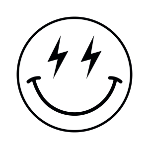 Lightning Smiley Face Outline SVG, Retro Bolt Smiley SVG Vector Files