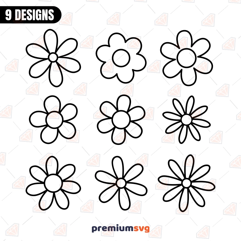 Daisy Outline SVG Bundle, 9 Designs Daisy SVG Svg