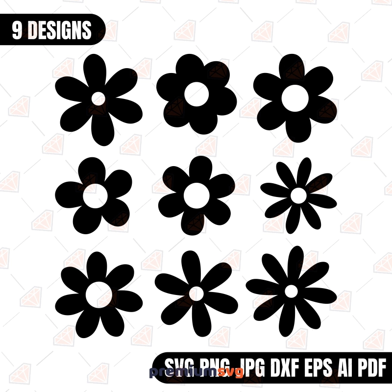 Daisy SVG Black and White, 9 Designs Daisy SVG Svg