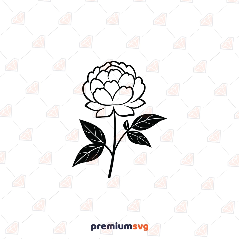 Peony with Stem SVG Flower SVG Svg