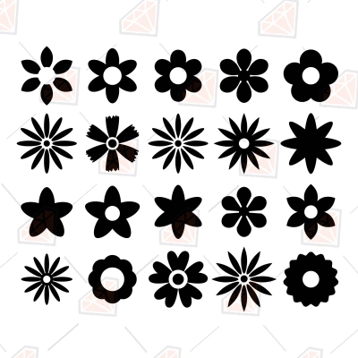 Flower SVG Clipart Bundle, Black and White Flowers Clipart | PremiumSVG