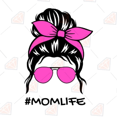 Pink Mom Life Messy Bun SVG Cut File | Bandana Messy Hair SVG | PremiumSVG