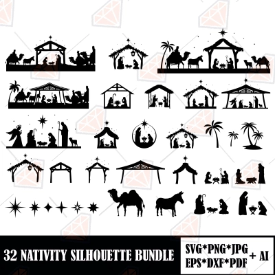 Nativity Scene SVG Bundle, 32 Nativity Silhouette SVG Instant Download ...