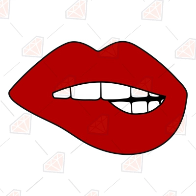 Red Biting Lips with Outline SVG, Cut File for Instant Download ...