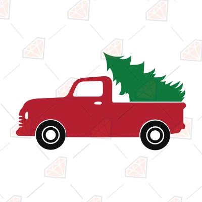 Red Truck with Christmas Tree SVG Cut File | PremiumSVG