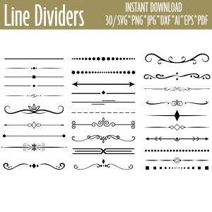 30 Line Dividers SVG, Text Divider SVG Files Decorative Line SVG