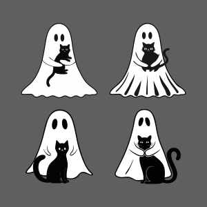 4 Ghost Keeping Cats SVG Bundle, Ghost Cat SVG Halloween SVG