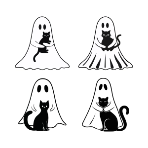 4 Ghost Keeping Cats SVG Bundle, Ghost Cat SVG Halloween SVG