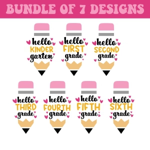 7 Designs of Kindergarten SVG Bundle, Hello Kindergarten SVG School SVG