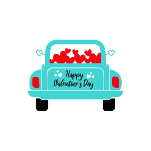 Blue Happy Valentines Day Truck SVG, Heart Truck SVG Valentine's Day SVG