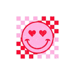 Checkered Smiley Face PNG, Retro Grunge Valentine's Day PNG Valentine's Day SVG