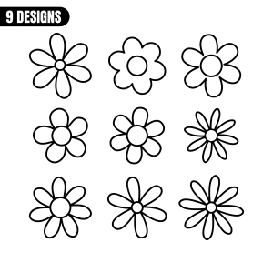 Daisy Outline SVG Bundle, 9 Designs Daisy SVG