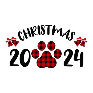 Dog Christmas SVG, 2024 Buffalo Plaid Paw SVG Christmas SVG