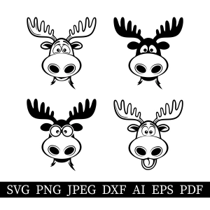 Funny Moose SVG Bundle, Moose Face SVG Files Moose Silhouette