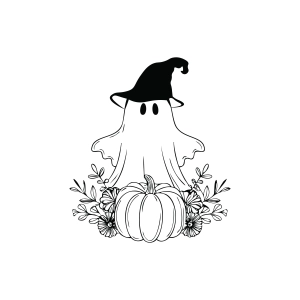 Ghost SVG with Pumpkin and Flowers Halloween SVG