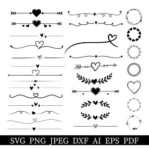 Heart Border SVG, Heart Line Dividers SVG Decorative Line SVG