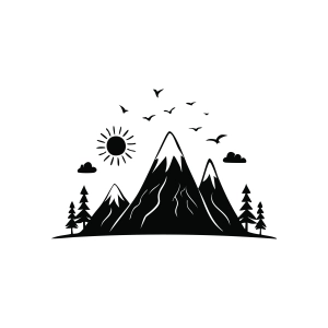 Mountain Sun and Birds Silhouette SVG Mountain SVG