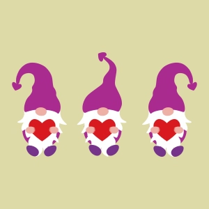 Valentine Purple Gnomes SVG, Three Gnomes SVG Vector Files Valentine's Day SVG